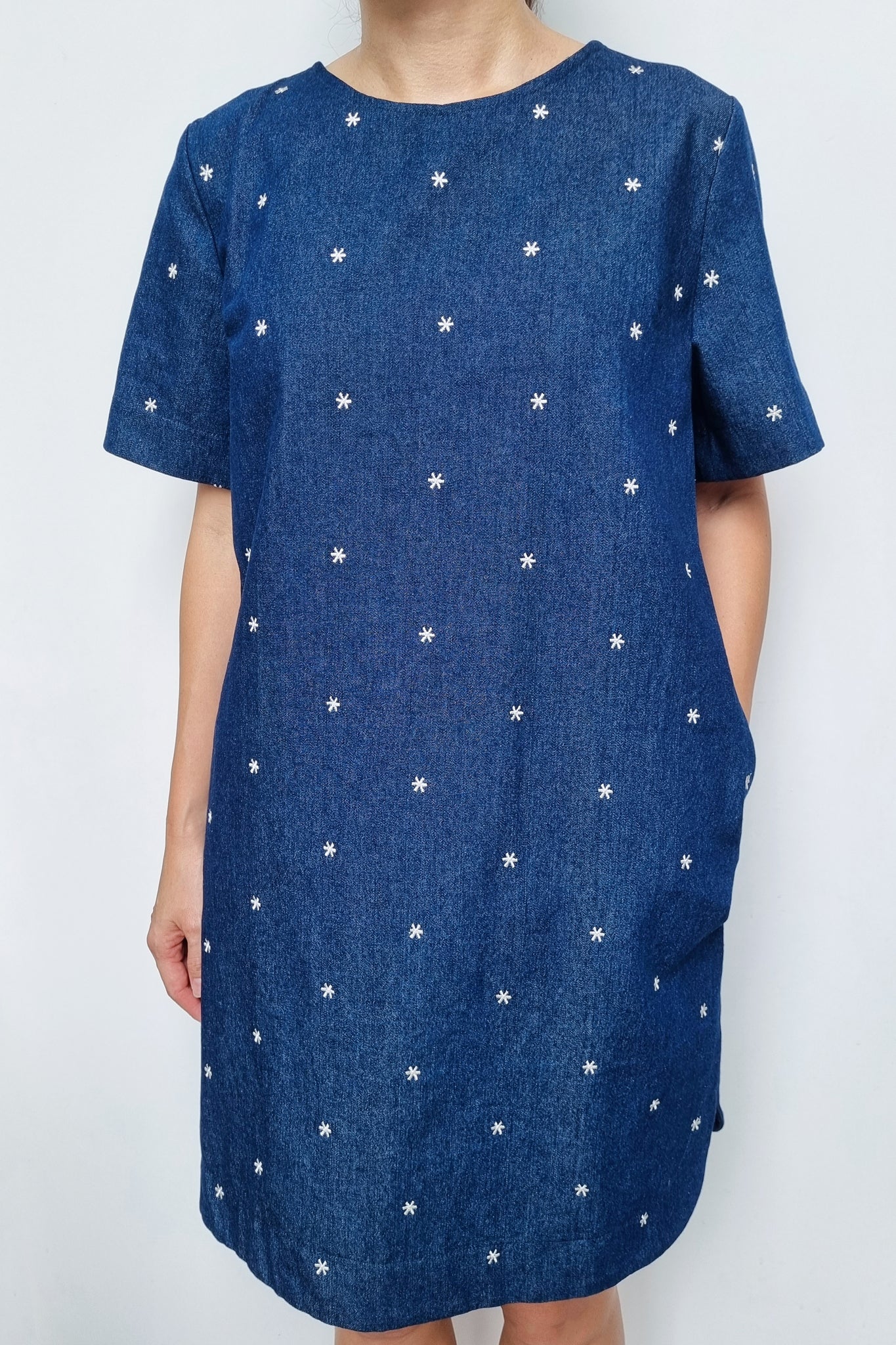 Daisy Embroidered Floral Denim Short Sleeve Dress