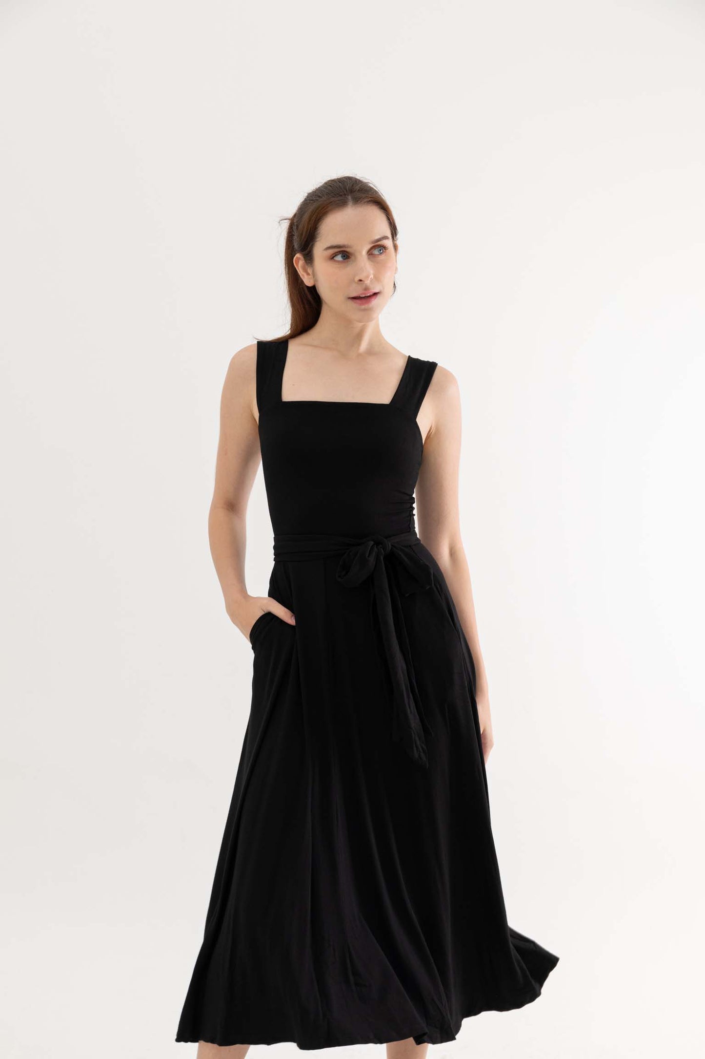 Eliza Wide Shoulder Strap Dress with Sash