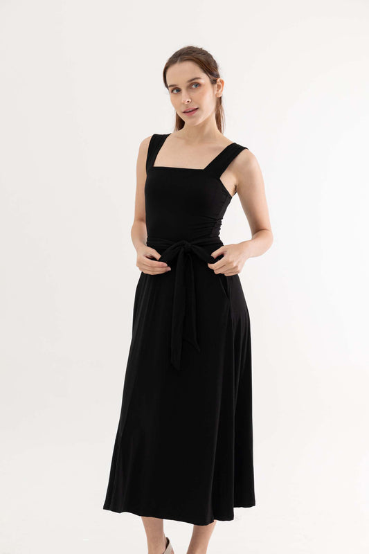 Eliza Wide Shoulder Strap Dress with Sash