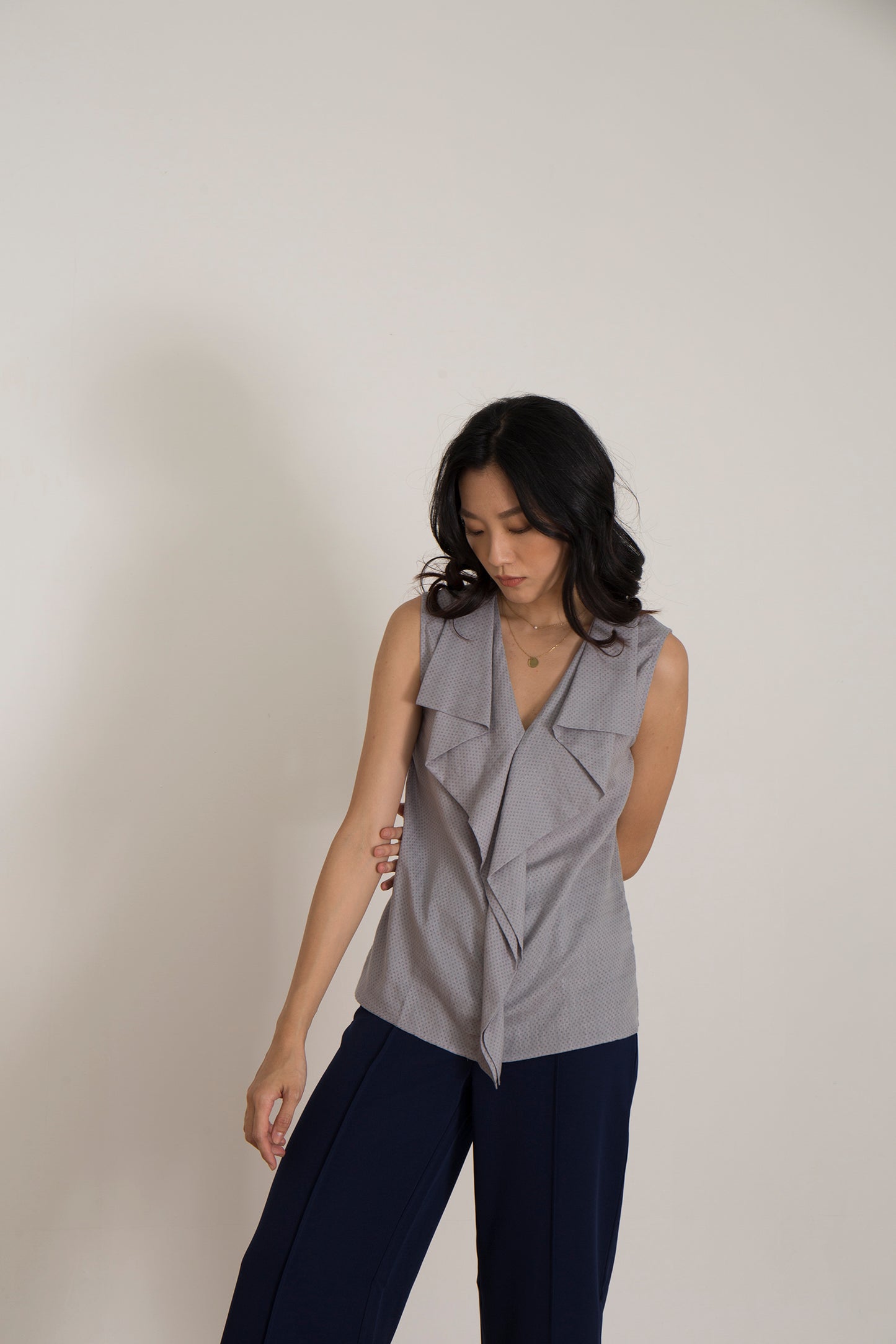 Michelle Ruffle Collar Sleeveless Top