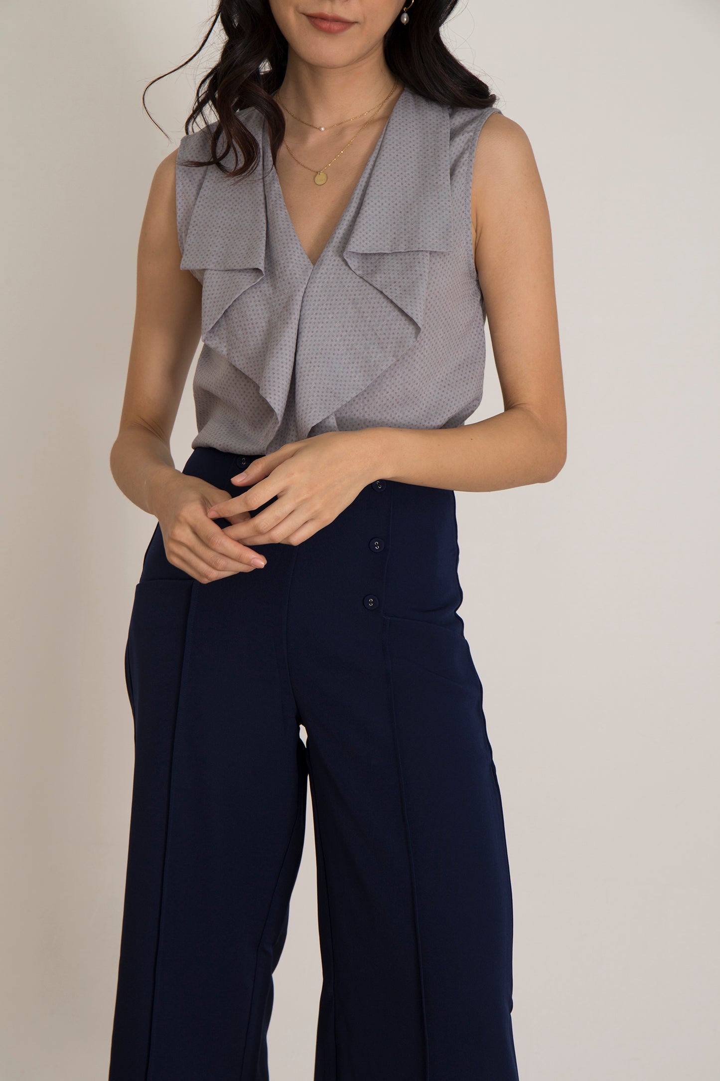 Michelle Ruffle Collar Sleeveless Top