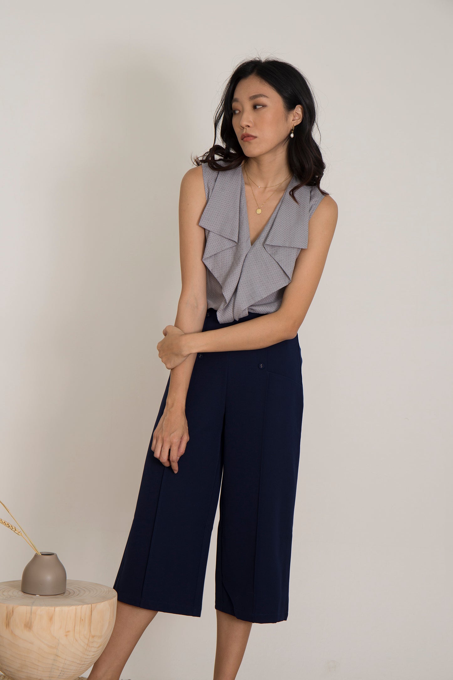 Michelle Ruffle Collar Sleeveless Top