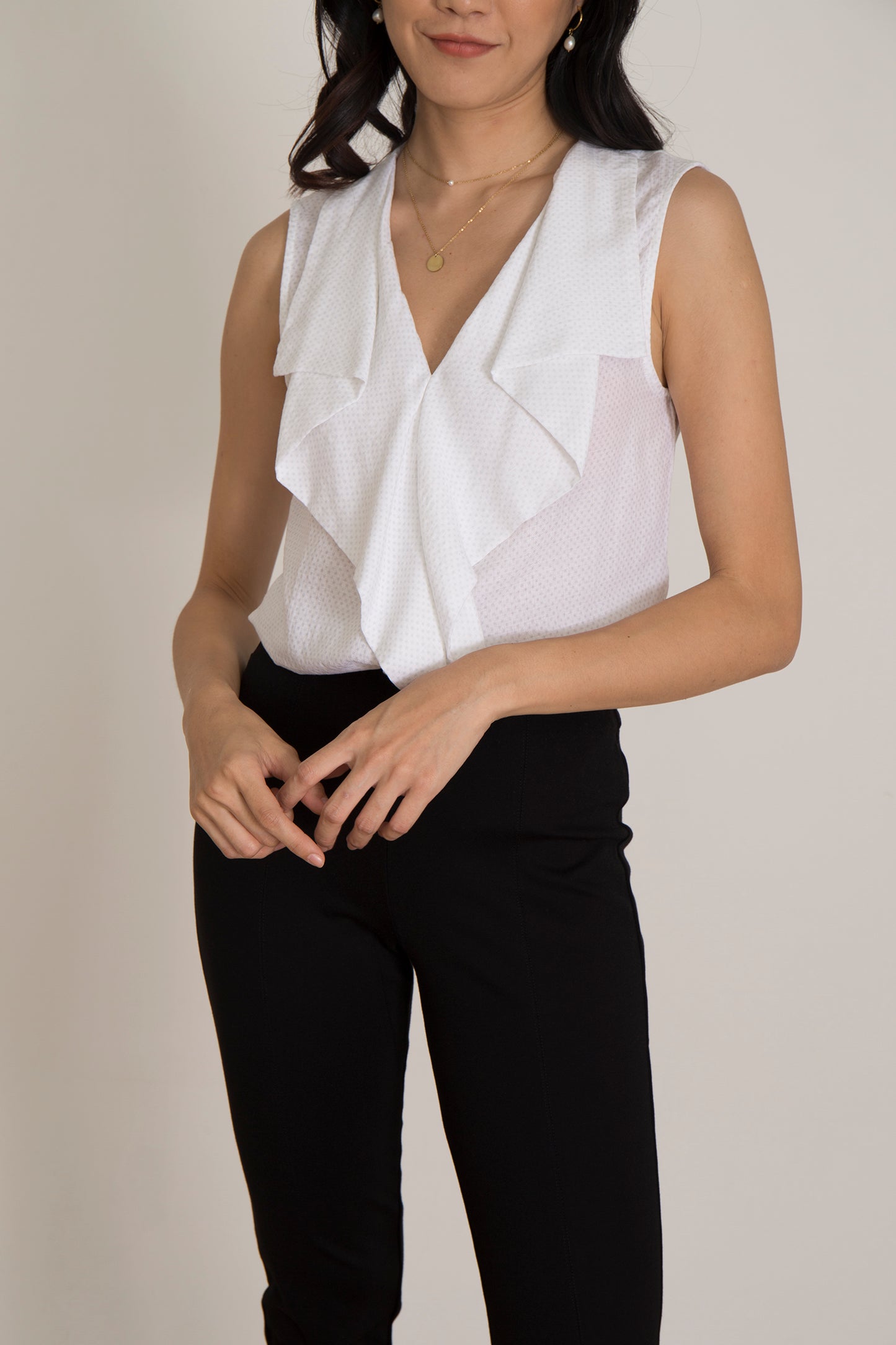 Michelle Ruffle Collar Sleeveless Top