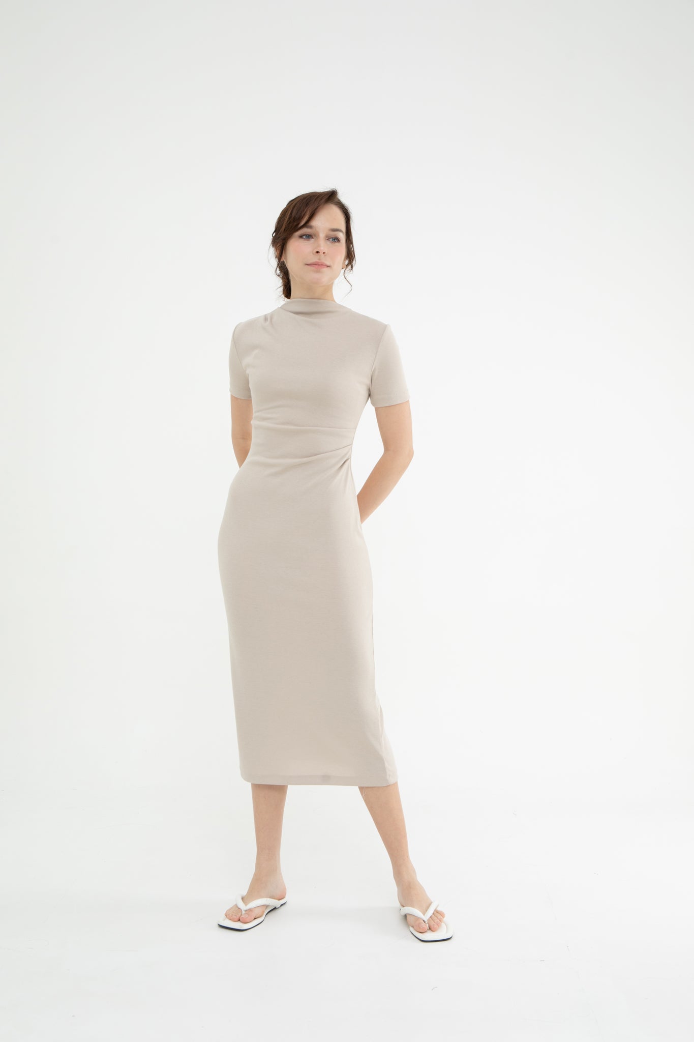 Nicole High Neck Drape Long Midi Dress